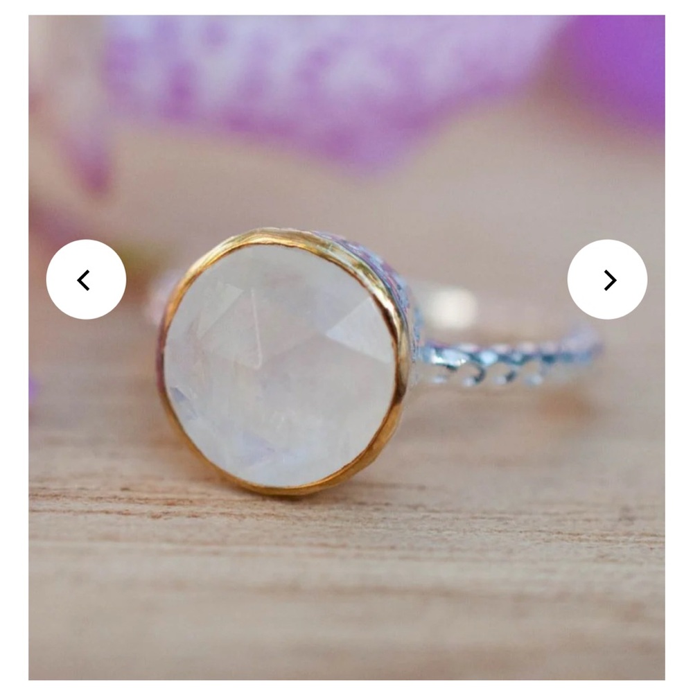Gold and Silver Moonstone Ring with Textured Band